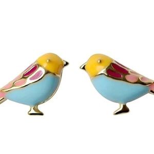 NEW!  Dainty and feminine 18K Gold Plated Enamel Bird Stud Earrings.